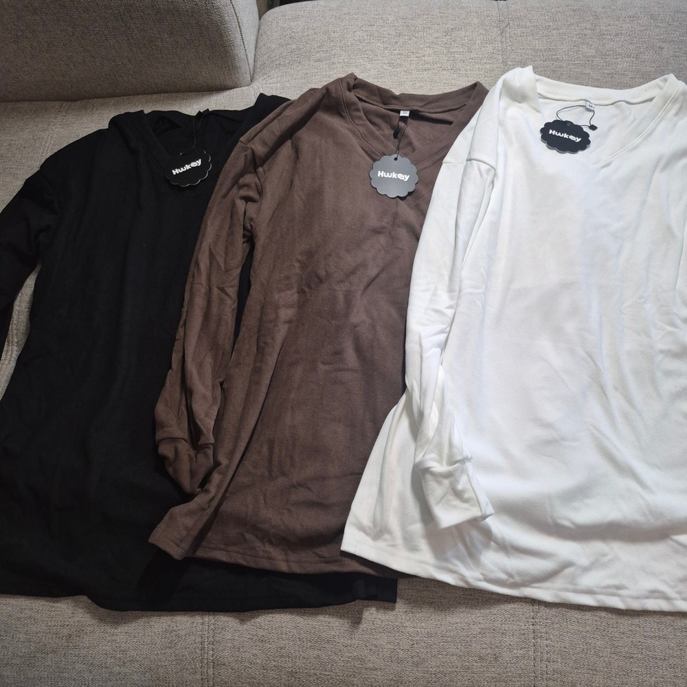Hukey Maternity Long Sleeve Fleece Shirt 3 Pack Black Brown White Size M NWT